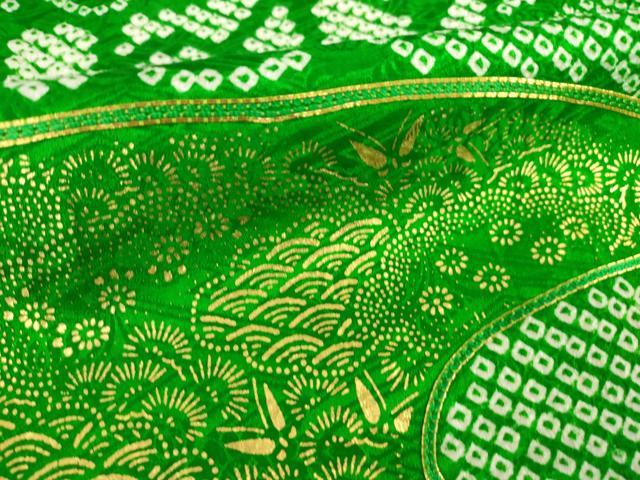平和屋着物●豪華振袖 総絞り 駒刺繍 扇面花文 金彩 正絹 逸品 AABE8176ck