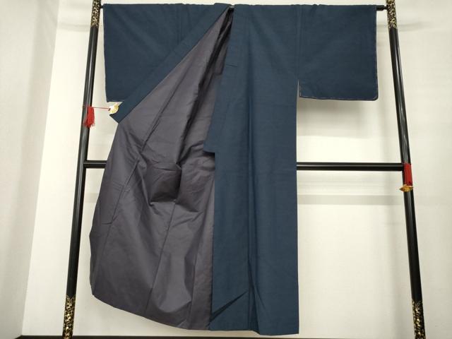 平和屋着物●男性 紬 アンサンブル 色無地 青褐色 正絹 逸品 未使用 AABE8216ck