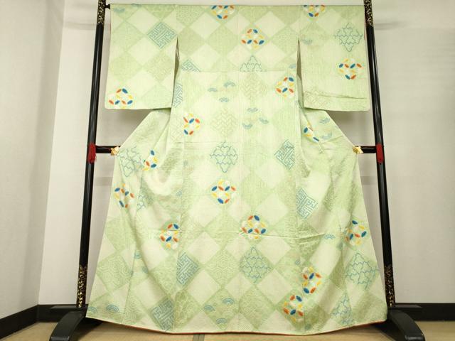 平和屋着物●上質な小紋 総絞り 菱繋ぎ 正絹 逸品 AABE8220ck