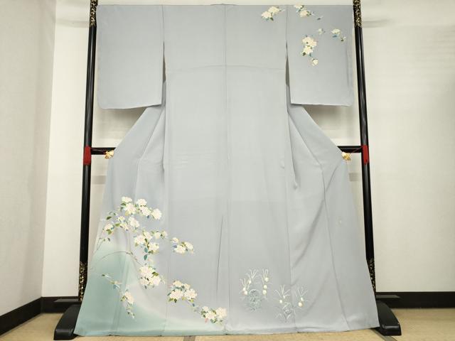 平和屋着物●本加賀友禅作家 上坊寺正良 訪問着 枝花文 暈し染め ロング丈 正絹 逸品 AABE8234ck