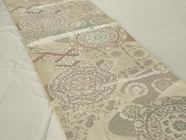 平和屋着物◎六通柄袋帯 正倉院花文 銀糸 正絹 逸品 AABE8276ou