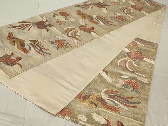 平和屋着物◎六通柄袋帯 唐織 織文錦 花鳥文 金糸 正絹 逸品 AABE8278ou