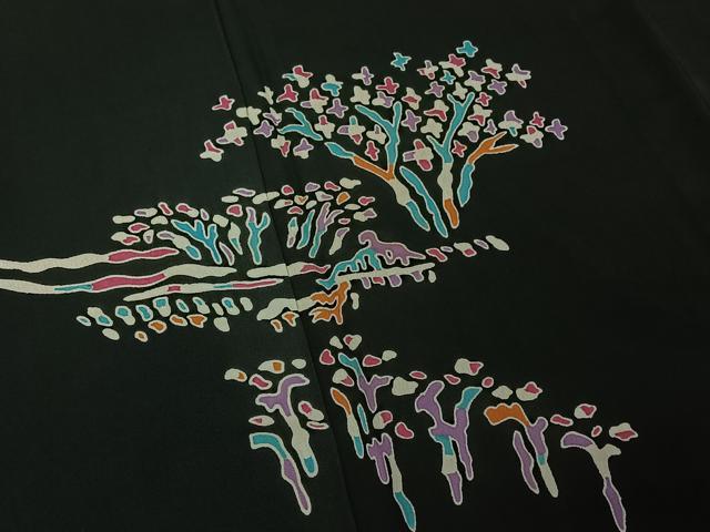 平和屋着物▽訪問着 単衣 風景文 黒地 正絹 逸品 AABE8330jh