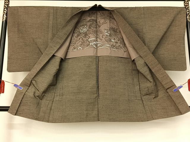 平和屋着物▽男性 紬 単衣 アンサンブル 縞 正絹 逸品 AABE8357jh