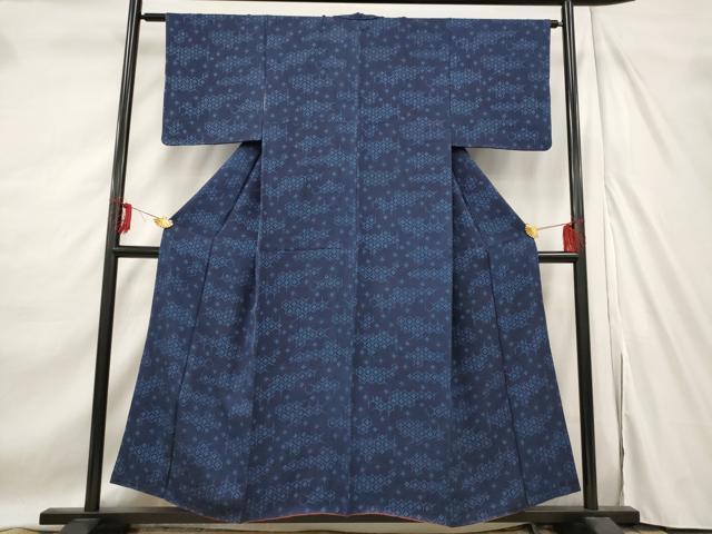 平和屋着物■上質な小紋 本藍型絵染め 亀甲花文 正絹 逸品 AABE8439st