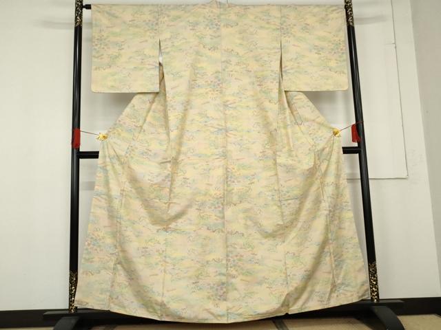 平和屋着物●本場大島紬 白大島 一元絣 風景草花文 正絹 逸品 未使用 AABE8530cs