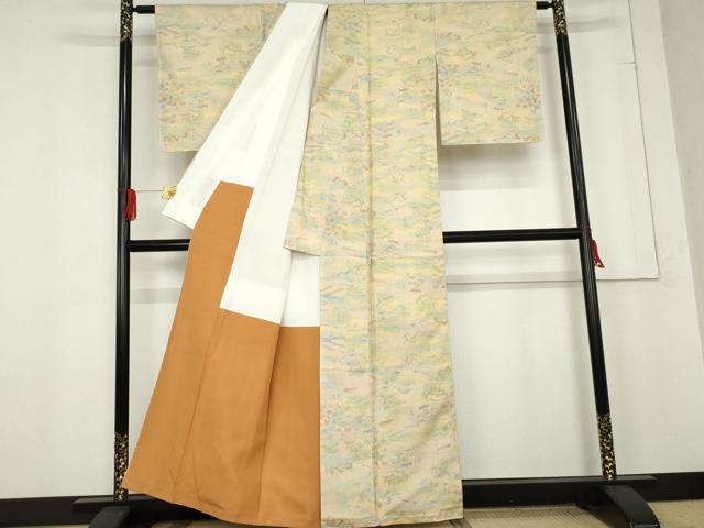 平和屋着物●本場大島紬 白大島 一元絣 風景草花文 正絹 逸品 未使用 AABE8530cs