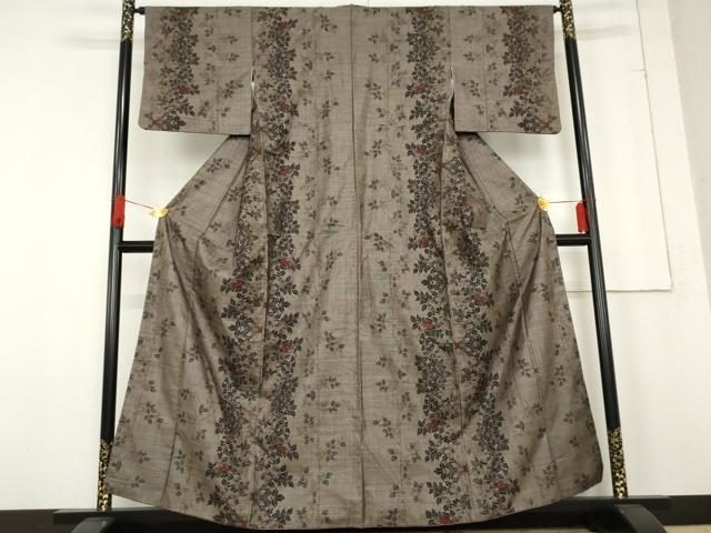 平和屋着物●本場大島紬 カタス9マルキ 泥染め 草花間道 正絹 逸品 AABE8540cs