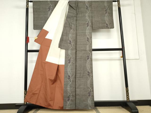 平和屋着物●本場大島紬 カタス9マルキ 泥染め 枝葉文 正絹 逸品 AABE8555cs