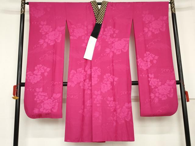 平和屋着物●振袖用長襦袢　無双仕立て　立波草花地紋　半衿刺繍　正絹　逸品　AABE8562cs 平和屋着物○振袖用長襦袢 無双仕立て 立波草花地紋 半衿刺繍 正絹