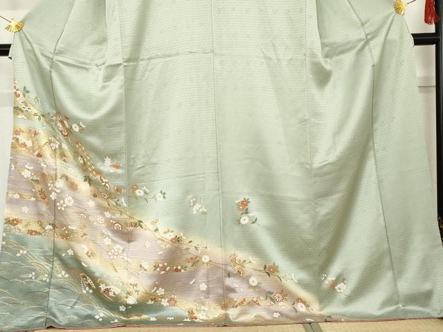 平和屋着物●訪問着 短冊花蝶文 暈し染め 金彩 ロング丈 正絹 逸品 AABE8572cs