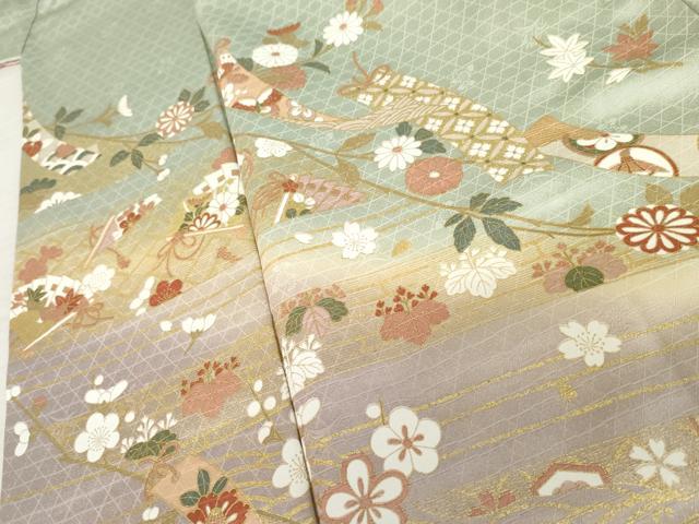 平和屋着物●訪問着 短冊花蝶文 暈し染め 金彩 ロング丈 正絹 逸品 AABE8572cs