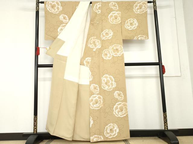 平和屋着物●上質な小紋 手描き 草花文 椿 正絹 逸品 AABE8574cs