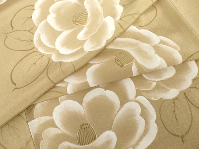 平和屋着物●上質な小紋 手描き 草花文 椿 正絹 逸品 AABE8574cs