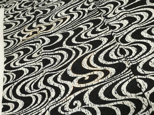 平和屋着物●訪問着 総絞り 駒刺繍 流水文 黒地 正絹 逸品 AABE8579cs