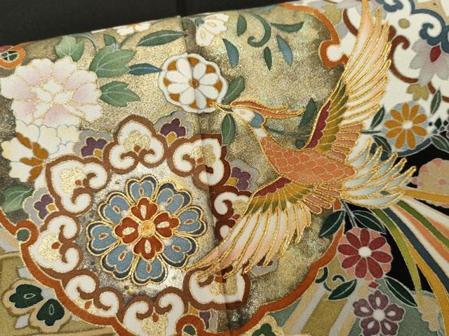 平和屋着物●豪華黒留袖 作家物 松寿 駒刺繍 正倉院鳳凰花文 金彩 正絹 逸品 AABE8606cs