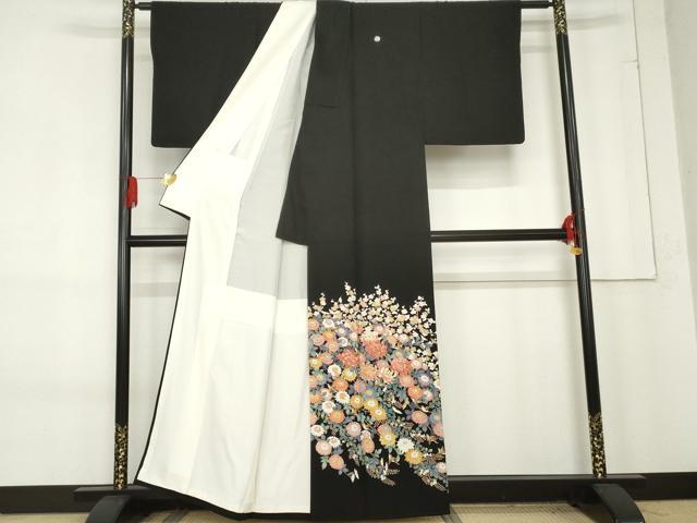 平和屋着物●豪華黒留袖 友禅 作家物 翠晶 花鳥文 正絹 逸品 AABE8608cs
