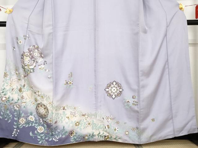 平和屋着物●訪問着 双鳥更紗花蝶文 暈し染め 正絹 逸品 AABE8625cs