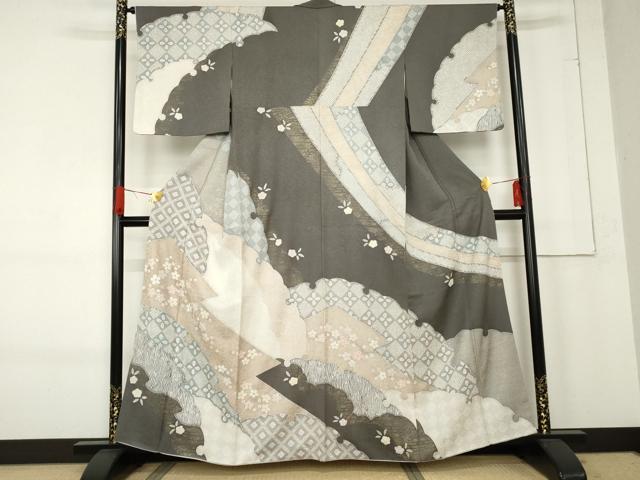 平和屋着物●訪問着 杢目絞り 雪輪花文 金彩 正絹 逸品 AABE8639cs