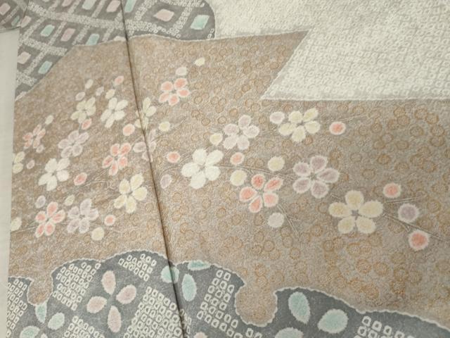 平和屋着物●訪問着 杢目絞り 雪輪花文 金彩 正絹 逸品 AABE8639cs
