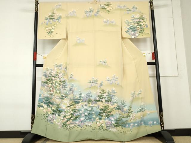 平和屋着物●十日町友禅作家　一梗　訪問着　風景樹林文　暈し染め　正絹　逸品　AABE8645cs 平和屋着物○十日町友禅作家 一梗 訪問着 風景樹林文 暈し