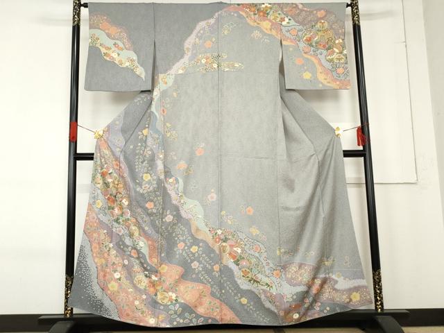 平和屋着物●訪問着　辻が花　御所車吉祥花文　金彩　正絹　逸品　AABE8648cs 平和屋着物○訪問着 辻が花 御所車吉祥花文 金彩 正絹 逸品 AABE8648cs