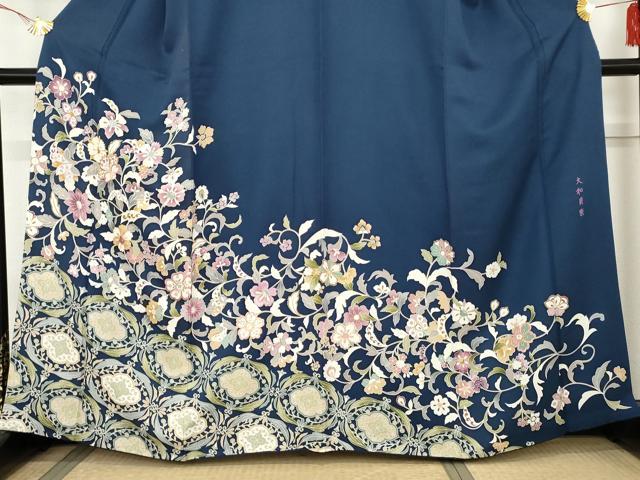 平和屋着物●訪問着 駒刺繍 大和貝紫 更紗花唐草文 健勝苑扱い 正絹 逸品 AABE8650cs