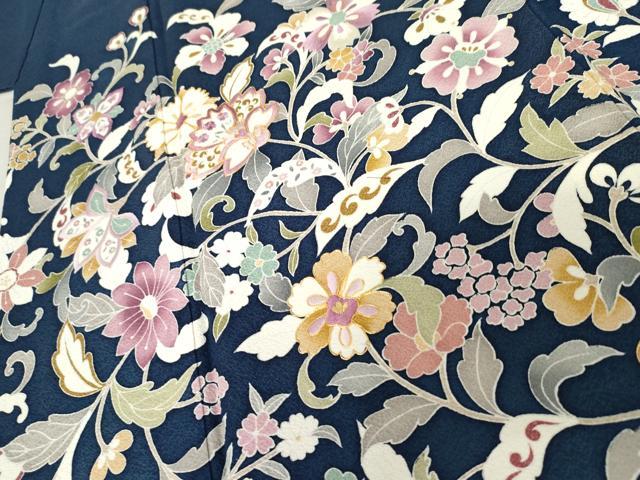 平和屋着物●訪問着 駒刺繍 大和貝紫 更紗花唐草文 健勝苑扱い 正絹 逸品 AABE8650cs