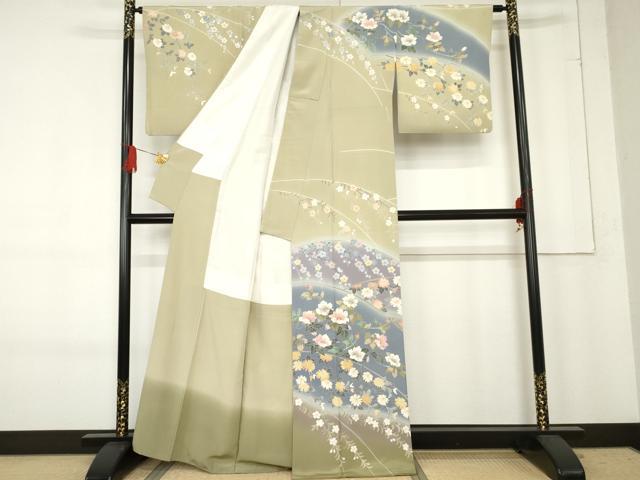 平和屋着物●十日町友禅作家 岡村蒼風 訪問着 枝花文 暈し染め 正絹 逸品 AABE8657cs