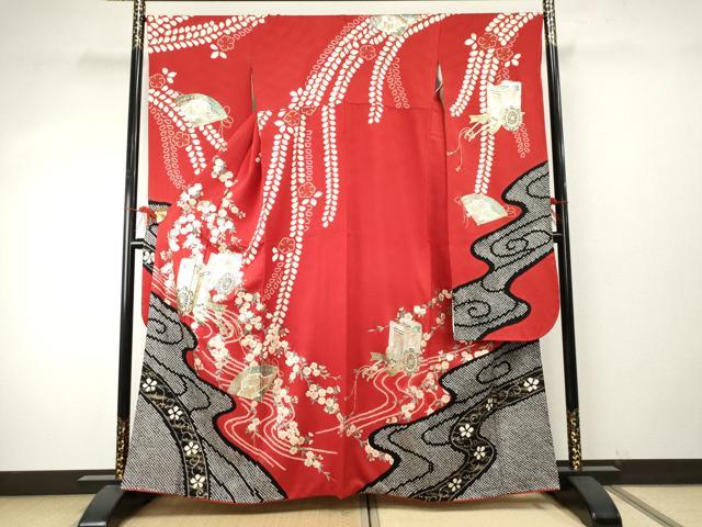 平和屋着物○豪華振袖 絞り 御所車吉祥花文 金銀彩 正絹 逸品 AABE8668cs