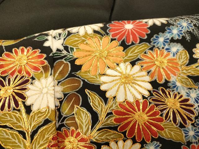 平和屋着物■豪華黒留袖 駒刺繍 草花文 金彩 正絹 逸品 AABE8818fw