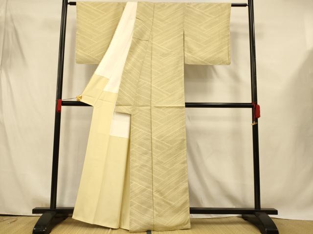 平和屋着物●白鷹お召 幾何学文様 正絹 逸品 AABE8856fw
