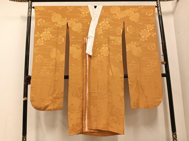平和屋着物●振袖用長襦袢 無双仕立て 草花地紋 柑子色 半衿刺繍 正絹 逸品 AABE8889ph