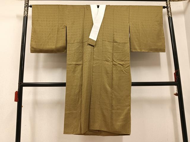 平和屋着物●長襦袢　袷　格子地紋　油色　正絹　逸品　未使用　AABE8921ph 平和屋着物○長襦袢 袷 格子地紋 油色 正絹 逸品 未使用 AABE8921ph