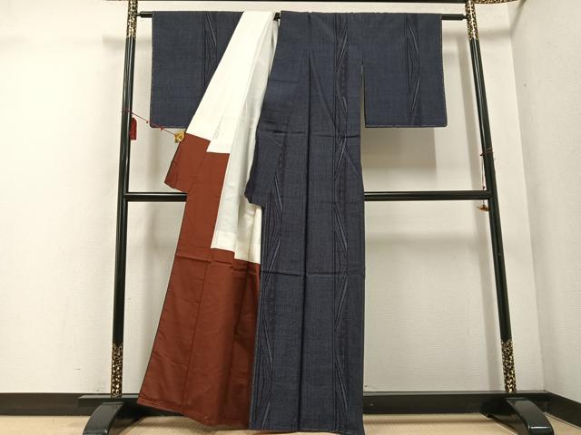 平和屋着物●本場真綿縢結城紬 100亀甲 麻の葉間道 正絹 逸品 未使用 AABE8932ph