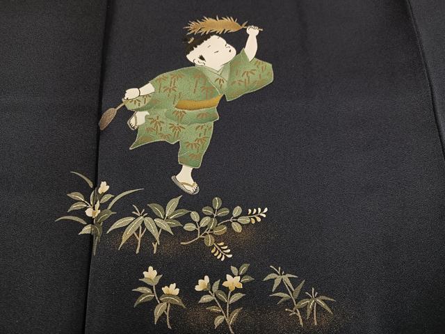 平和屋着物●訪問着 手描き 童子花文 暈し染め 金銀彩 正絹 逸品 未使用 AABE8959ph