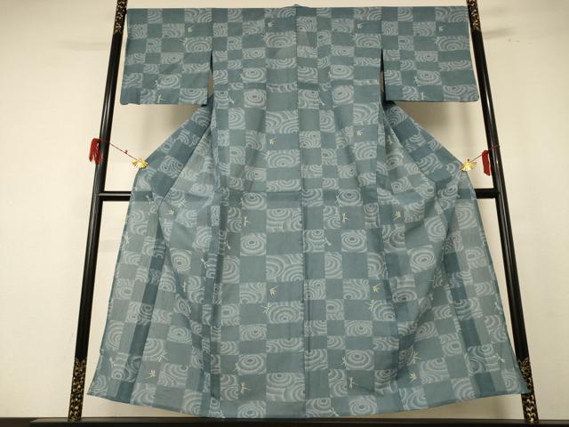 平和屋着物*夏物 小紋 紗 市松文様 勝虫 洗える着物 AABE8994jd