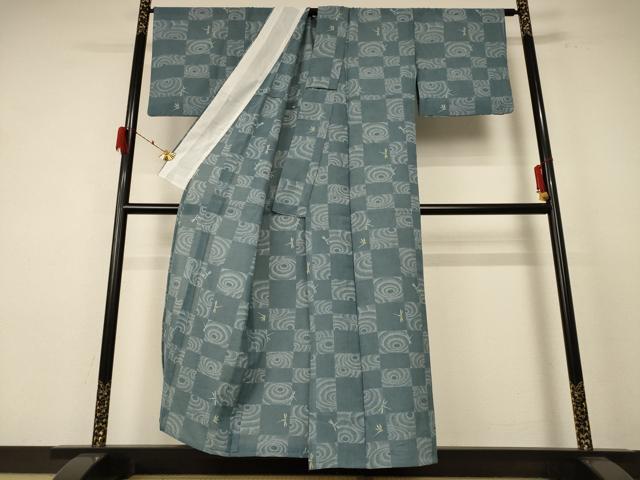平和屋着物*夏物 小紋 紗 市松文様 勝虫 洗える着物 AABE8994jd