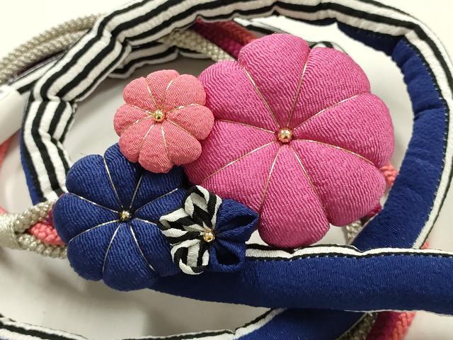平和屋着物●和装小物 振袖用帯締め 丸ぐけ 装飾 つまみ細工 ちりめん細工 金銀糸 逸品 未使用 AABE9059ay