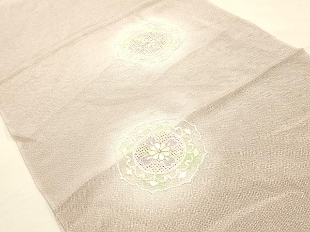 平和屋本店●和装小物 帯締め・帯揚げセット 高麗組 綾出し 刺繍 鏡裏花文 暈し染め 金糸 正絹 逸品 未使用 AABE9085ay