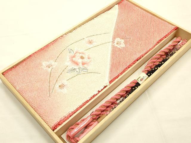 平和屋本店●和装小物 帯締め・帯揚げセット 総絞り 刺繍 花柄 暈し染め 装飾付き 金銀糸 逸品 未使用 AABE9094ay