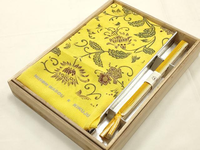 平和屋着物●和装小物 帯締め・帯揚げセット 日本和装×黄久樹 更紗花唐草文 千晃 正絹 逸品 未使用 AABE9102ay