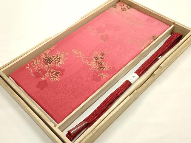 平和屋本店●和装小物 帯締め・帯揚げセット 平組 枝花文 暈し染め 金糸 金彩 逸品 未使用 AABE9187ay