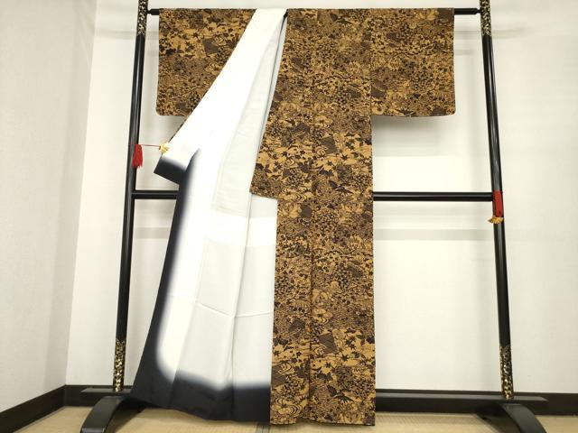 平和屋着物●上質な小紋 型染め 流水風景花文 正絹 逸品 AABE9204ck
