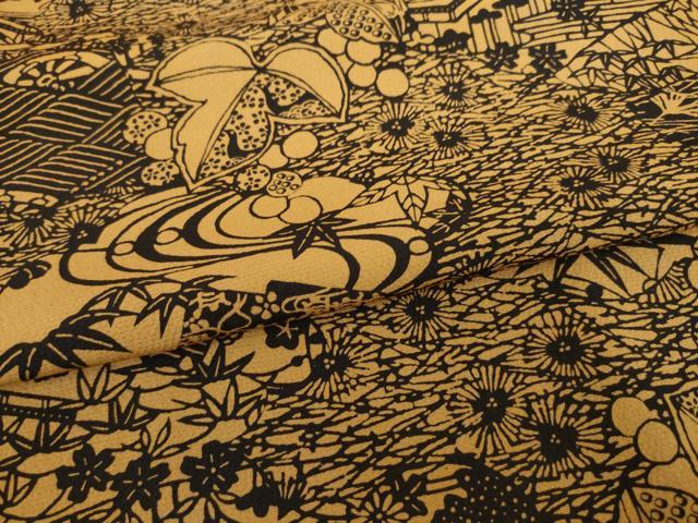 平和屋着物●上質な小紋 型染め 流水風景花文 正絹 逸品 AABE9204ck