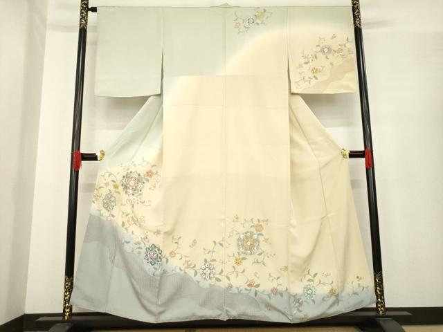 平和屋着物●訪問着 総刺繍 中国三大刺繍 スワトウ刺繍 汕頭刺繍 相良刺繍 道長花唐草文 暈し染め 正絹 逸品 AABE9226ck