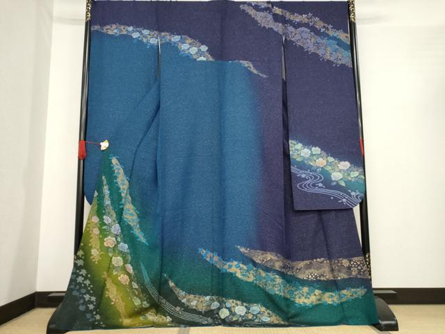 平和屋着物●豪華振袖　辻が花　流水花文　暈し染め　やまと誂製　ロング丈　正絹　逸品　AABE9243ck 平和屋着物○豪華振袖 辻が花 流水花文 暈し染め やまと誂製