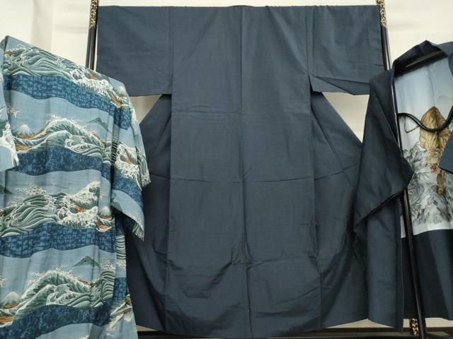 平和屋着物●男性 紬 アンサンブル 長襦袢(袷)セット 格子 正絹 逸品 AABE9256ck
