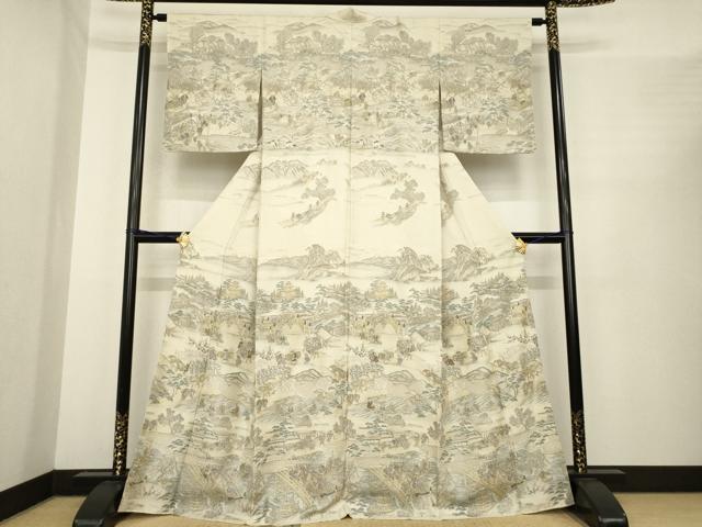 平和屋着物●訪問着 総刺繍 中国三大刺繍 スワトウ刺繍 汕頭刺繍 人物風景文 金糸 さが美扱い 正絹 逸品 AABE9264ck