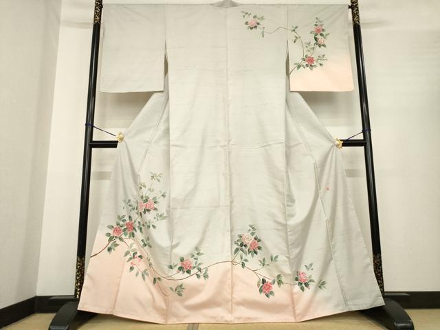 平和屋着物●本場加賀友禅作家 森田耕三 白山紬 訪問着 枝花文 暈し染め 正絹 逸品 AABE9270ck